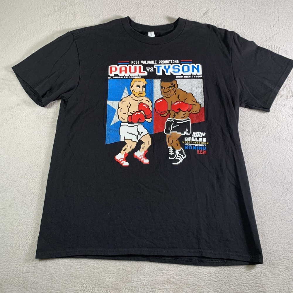 Jake Paul Vs Mike Tyson Shirt Mens Large Black Boxing 8-Bit Retro Graphic‎ MVP